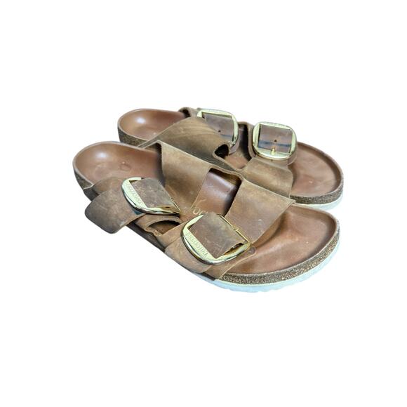 Birkenstock Cognac Brown Arizona Big Buckle Oiled Leather Footbed Sandals 10.5 - Picture 3 of 6